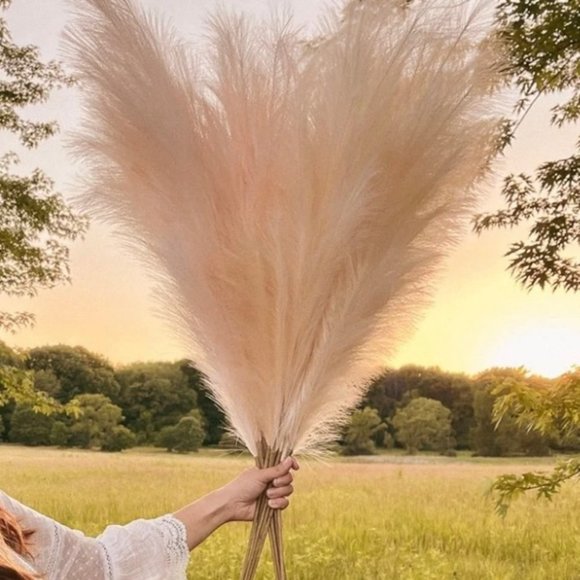 Cream Faux Pampas Grass Tall Boho Decor bundle of 3 43” tall - Picture 3 of 9